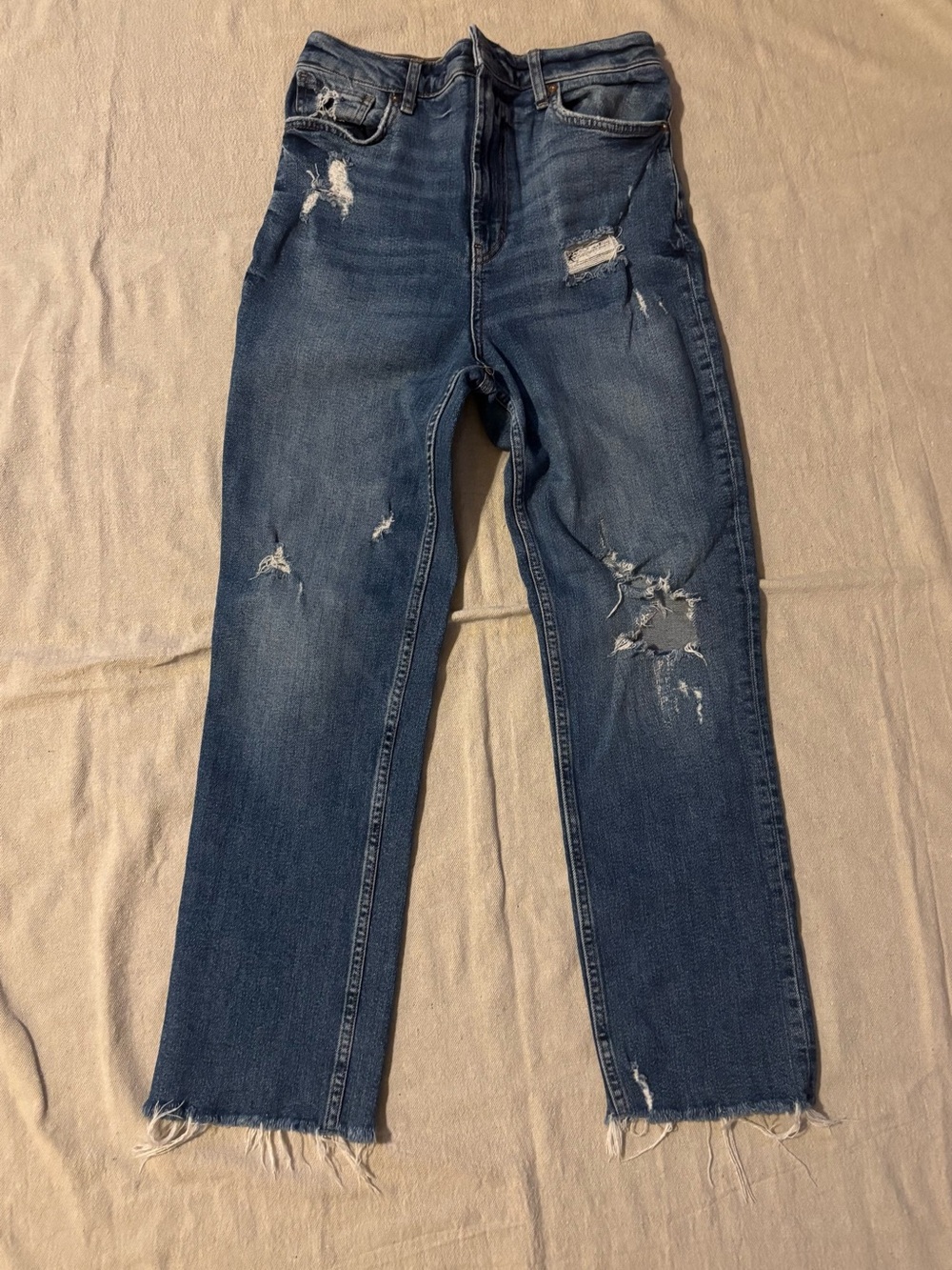 Twenty Distressed Midwash Blue Straight Leg Jeans